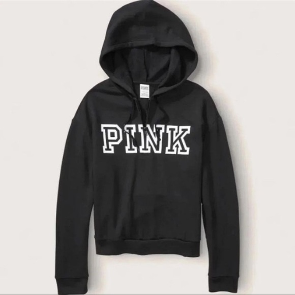 PINK Victoria's Secret Tops - Victoria’s Secret PINK Everyday Lounge Quarter Zip Black Hoodie Pullover, Medium